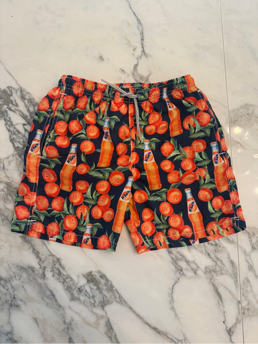 MC2 Saint Barth Navy Swim Shorts with Orange 🍊 Print